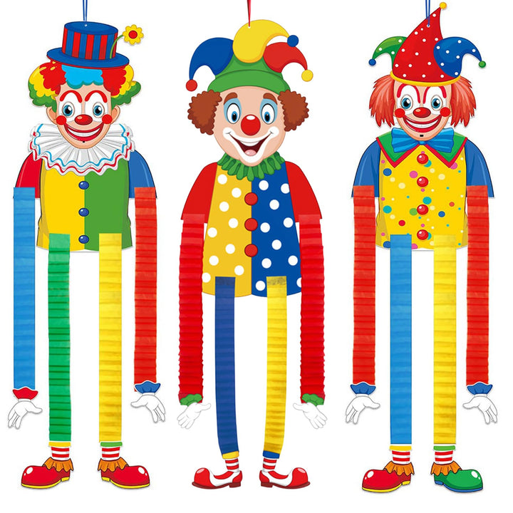3pcs Clown Deko Karneval,Clown Banner Karneval,Clown Deko Hängend,Clown Luftschlangen Karneval Girla