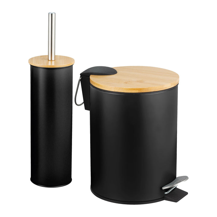 Amig - Set aus Mülleimer und WC-Bürstenhalter Naturline - Ø168 x 230 mm - Edelstahl und Bambus - Far