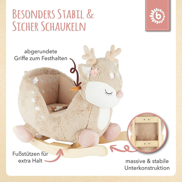Bieco Plüsch Schaukeltier REH, 60 cm | Kinder Schaukelstuhl mit Sicherheitsgurt | Baby Schaukel | Kl