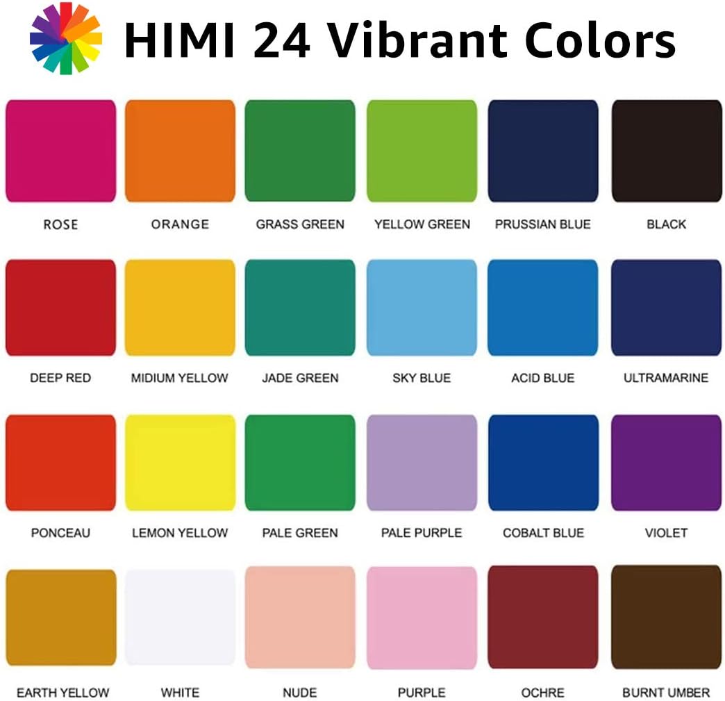 HIMI Gouache-Farbenset, 24 Farben x 30 ml, einzigartiges Geleebecher-Design mit 3 Malpinseln und ein