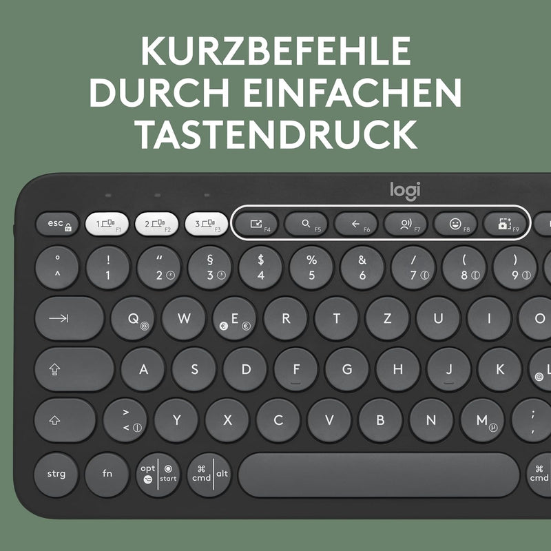 Logitech Pebble Keys 2 K380s, kabellose Multi-Device Bluetooth-Tastatur mit anpassbaren Sondertasten