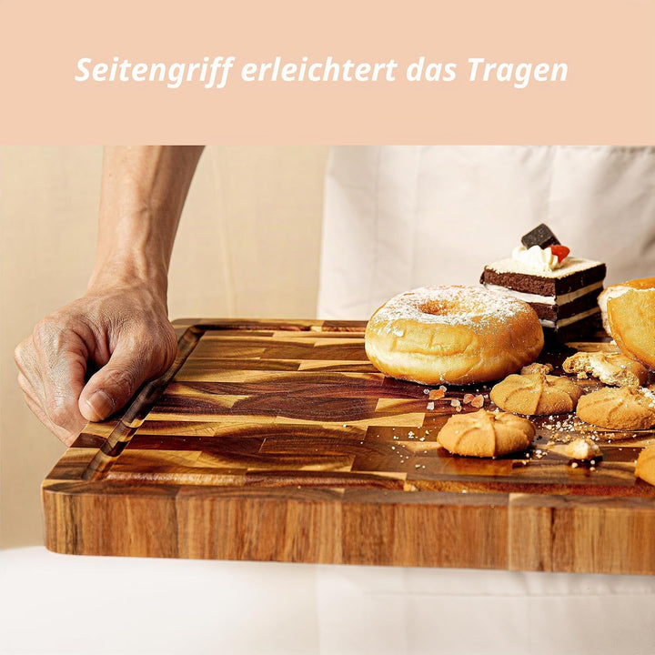 Schneidebrett Holz aus Akazienholz, TJ POP Holzschneidebrett Gross 38 x 28 x 3cm, Premium Küchenschn