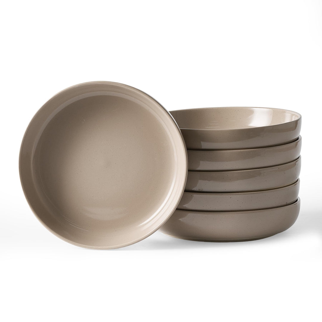 Richmount Milkyway Schalen Set 6, 20cm grosse tiefe Pastateller, Zimtbraun | Pastaschale für 6 Perso