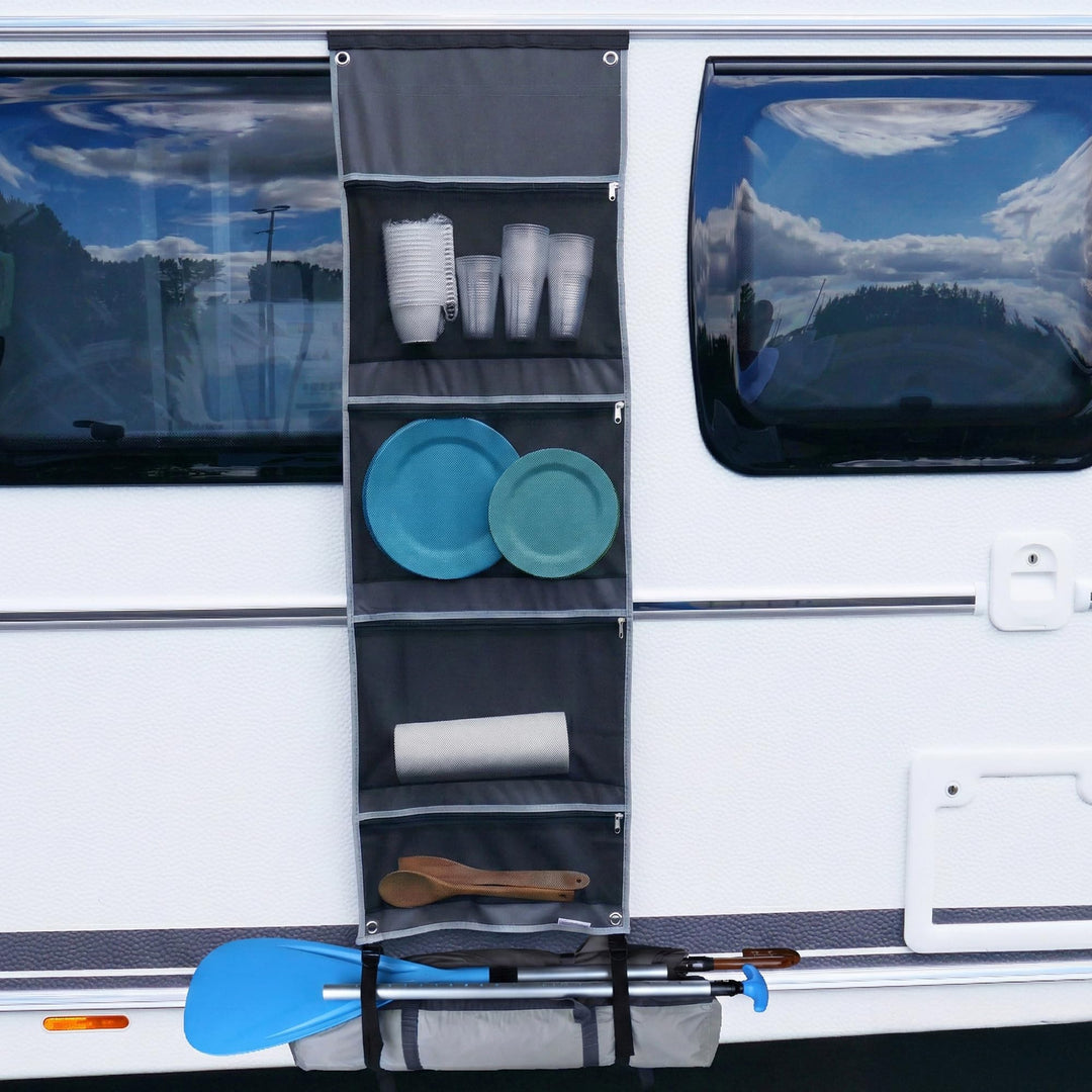 your GEAR Caravan Organizer Mesh - Hängeregal für Zelt, Vorzelt, Wohnwagen 140 x 45 cm, 4 Fächer