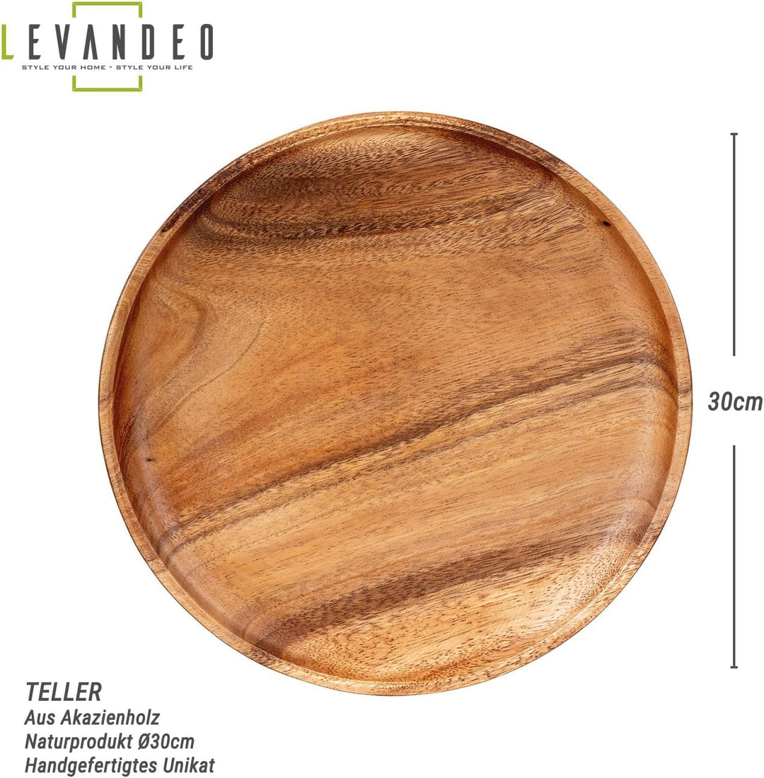 levandeo Holzteller 30x30cm rund aus Akazie - Holzschale Obstschale - Deko Dekoration Aufbewahrung A