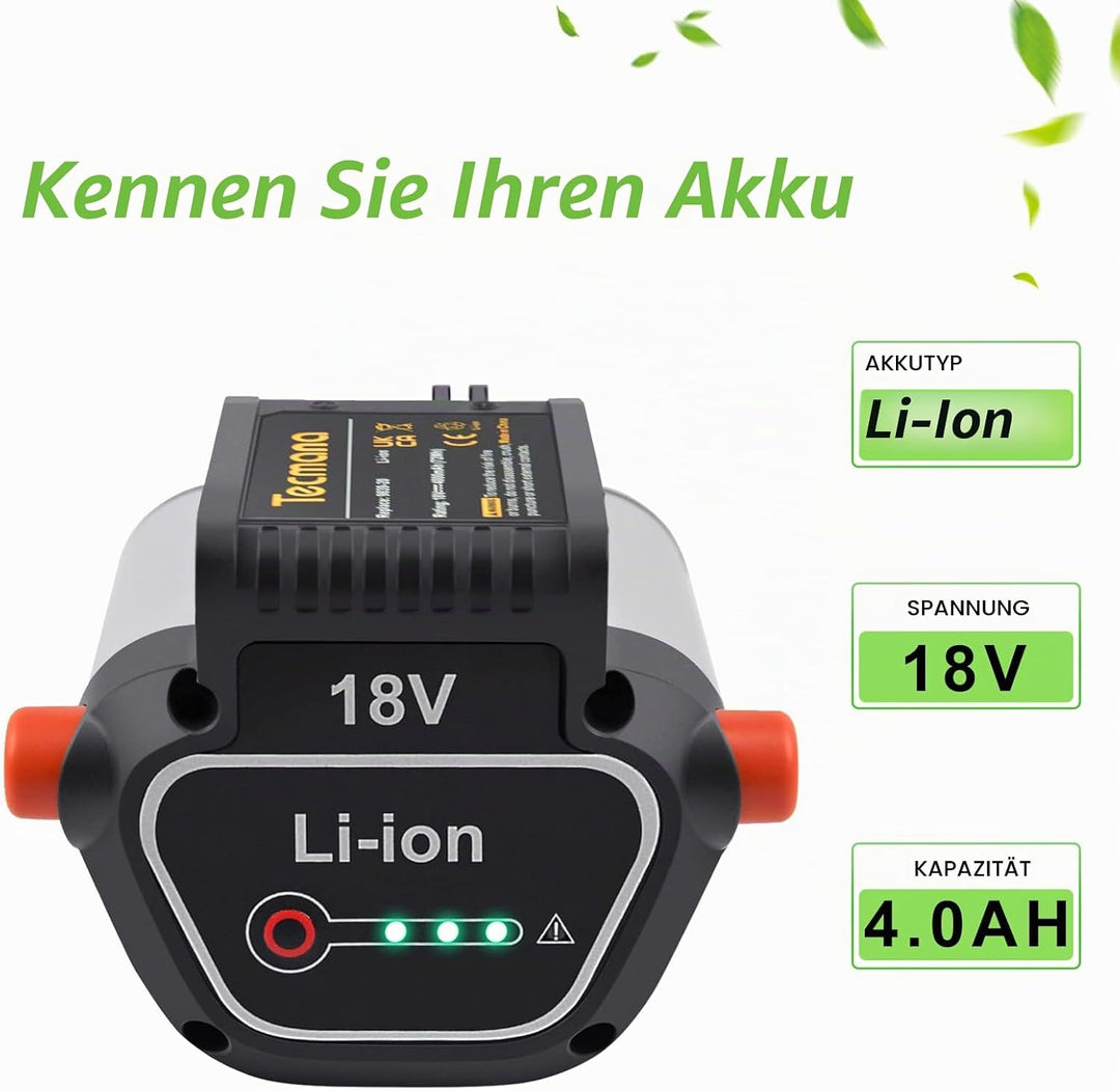 Tecmana 18V 4.0Ah Ersatzakku für Gardena BLi-18 (9840-20, 9839-20)
