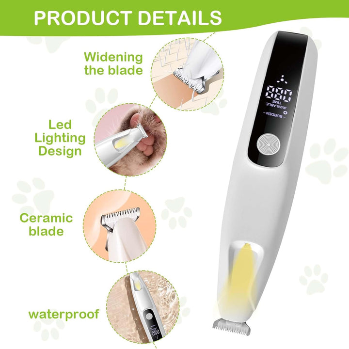 Superleise/Wiederaufladbarer Pfotentrimmer, für Haustiere mit LED-Licht, Wasserdichter, Kabellos Hau