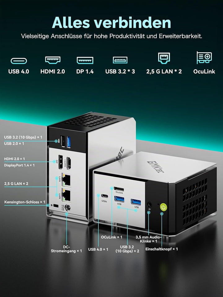 GMKtec Mini PC Ryzen 5 PRO 6650H (Besiege 7430U, 6C/12T 4,50 GHz), Dual 2.5GbE LAN, 16GB LPDDR5 RAM+