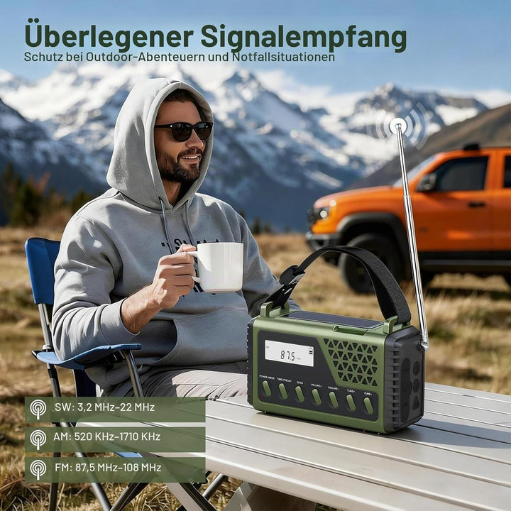 Solar Kurbelradio mit Bluetooth, AM/FM/SW Notfallradio mit 10000mAh USB Powerbank, Radio Batteriebet