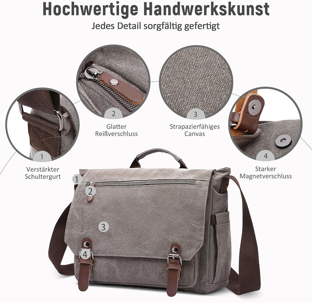 DORRISO Herren Umhängetasche Gross Messenger Bag 14 zoll Laptoptasche für Herren mit Griff Vintage S