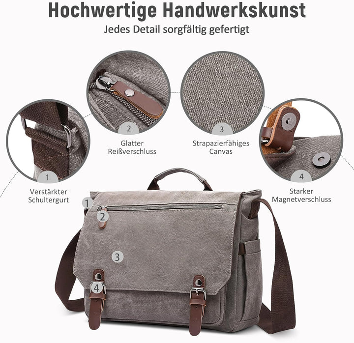 DORRISO Herren Umhängetasche Gross Messenger Bag 14 zoll Laptoptasche für Herren mit Griff Vintage S