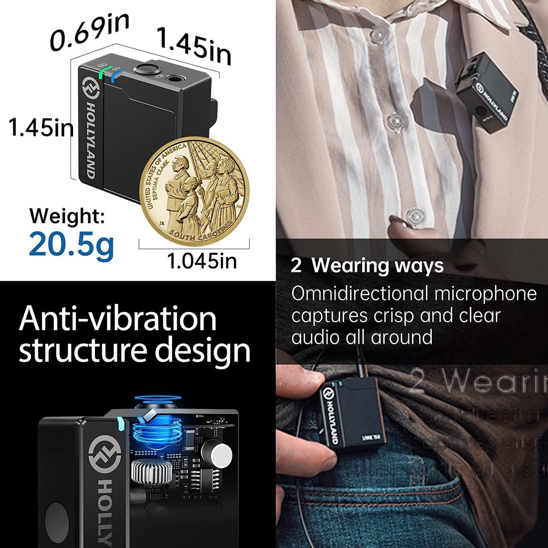 Hollyland Lark 150 Wireless Lavalier Mikrofon mit Aufladebox für Smartphone Kamera Camcorder 2.4GHz