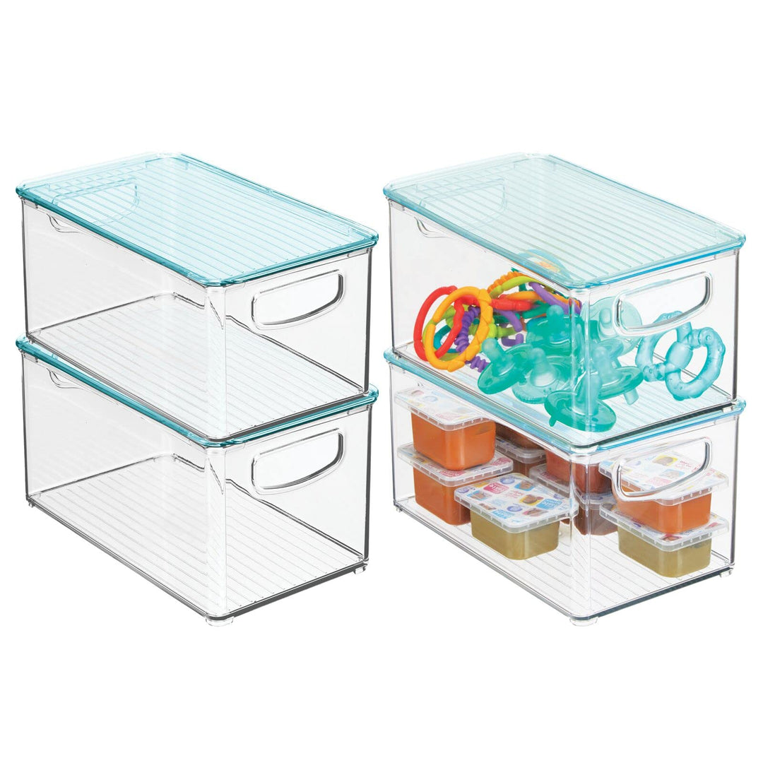 mDesign 4er-Set Kinderzimmer Organizer mit Deckel – Sortierbox mit praktischen Griffen – Kunststoffb