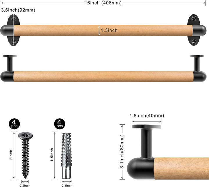 SELEWARE Handlauf Holz Innen Treppenhandlauf - 40.6cm Handläufe Schwarz Holzhandlauf Rund Treppengel