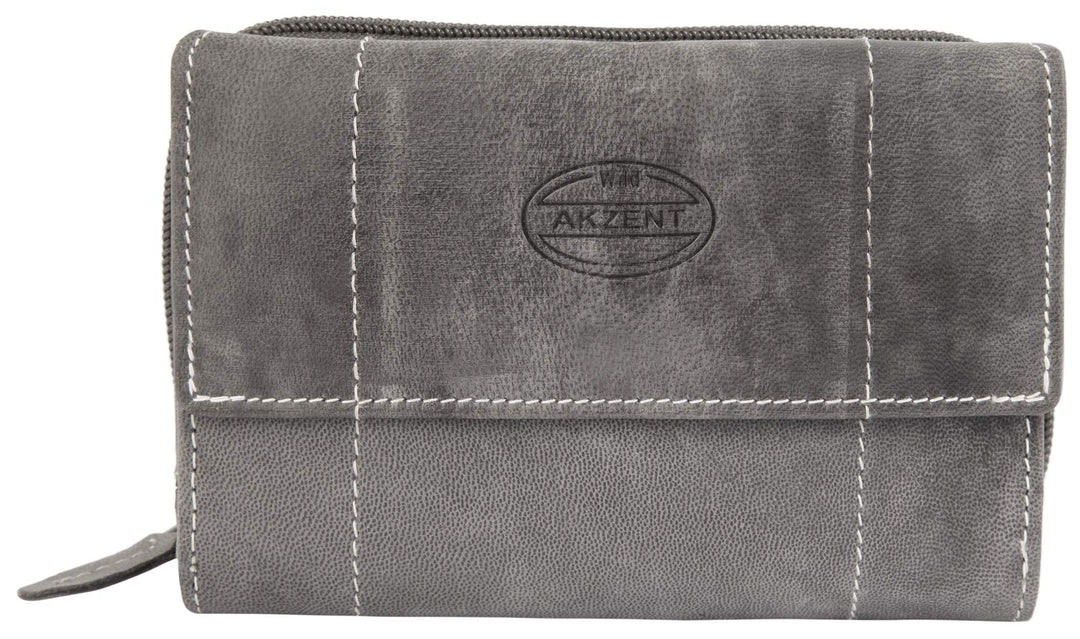 Akzent Damen Geldbörse aus Echtleder Grau Format 14 x 9 cm, Grau