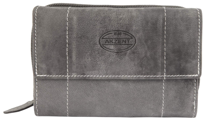 Akzent Damen Geldbörse aus Echtleder Grau Format 14 x 9 cm, Grau