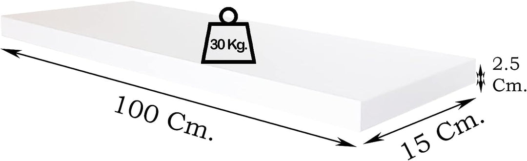 Henor Wandregal FSC® Holzwandregal 100 x 15 x 2.5 cm. Laden Sie 30 kg. Weiss 100 Weiss, P-15 Cm., 10