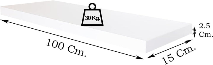 Henor Wandregal FSC® Holzwandregal 100 x 15 x 2.5 cm. Laden Sie 30 kg. Weiss 100 Weiss, P-15 Cm., 10