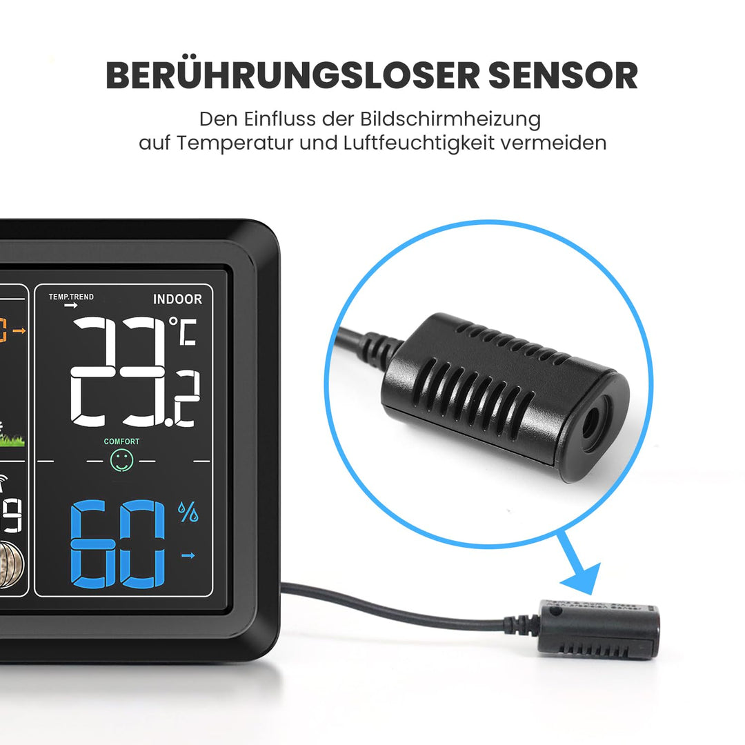 Newentor Wetterstation Funk mit Aussensensor - Lebenslange Aussensensor-Garantee - Lebendiges VA-Dis