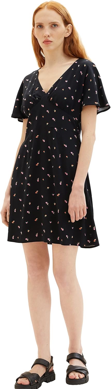 TOM TAILOR Denim Damen Sommerkleid mit Blumen XS 31950 - Small Black Flower Print, XS 31950 - Small