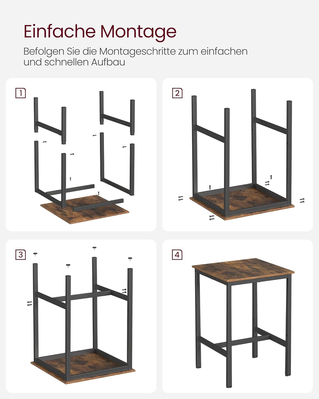 VASAGLE Hoher Tisch, Bartisch, quadratisch, Stahlrahmen, 60 x 60 x 92 cm, einfache Montage, für Küch
