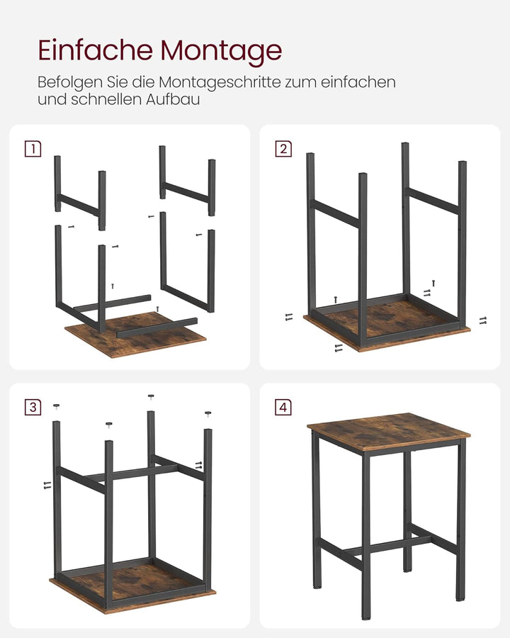 VASAGLE Hoher Tisch, Bartisch, quadratisch, Stahlrahmen, 60 x 60 x 92 cm, einfache Montage, für Küch
