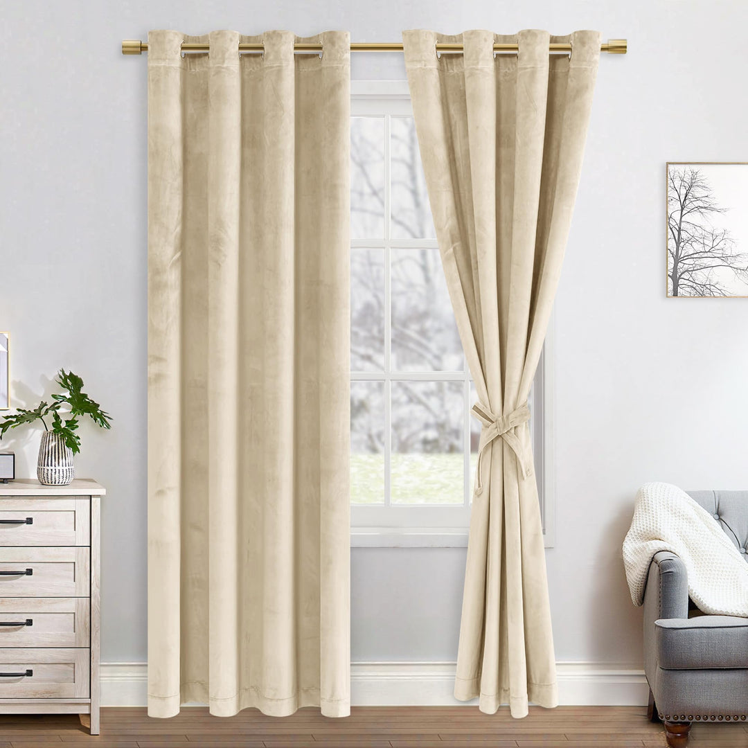 JIUZHEN Verdunklungsvorhang aus Samt, 2er Set Beige Samt Vorhang weiche blickdichte Gardinen Grün Sa