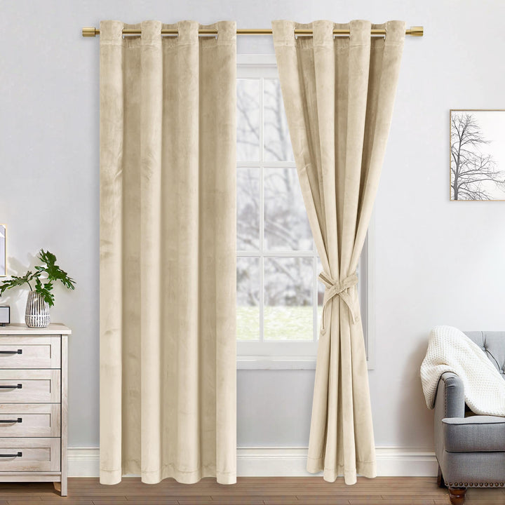 JIUZHEN Verdunklungsvorhang aus Samt, 2er Set Beige Samt Vorhang weiche blickdichte Gardinen Grün Sa