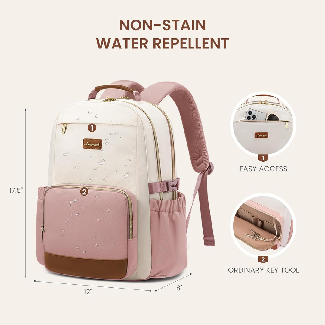 LOVEVOOK Rucksack Damen,15.6 Zoll Laptop Schulrucksack Teenager mit grossem Fach für Trinkflaschen,T