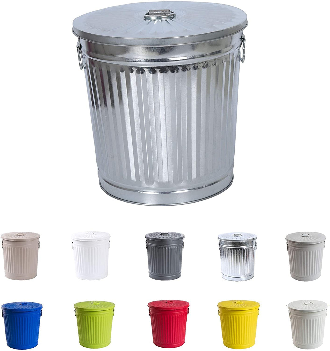 Retro Metalltonne 7L mit Deckel & Griffen – kleiner Metall Mülleimer für Küche, Biomüll, Bad, Balkon