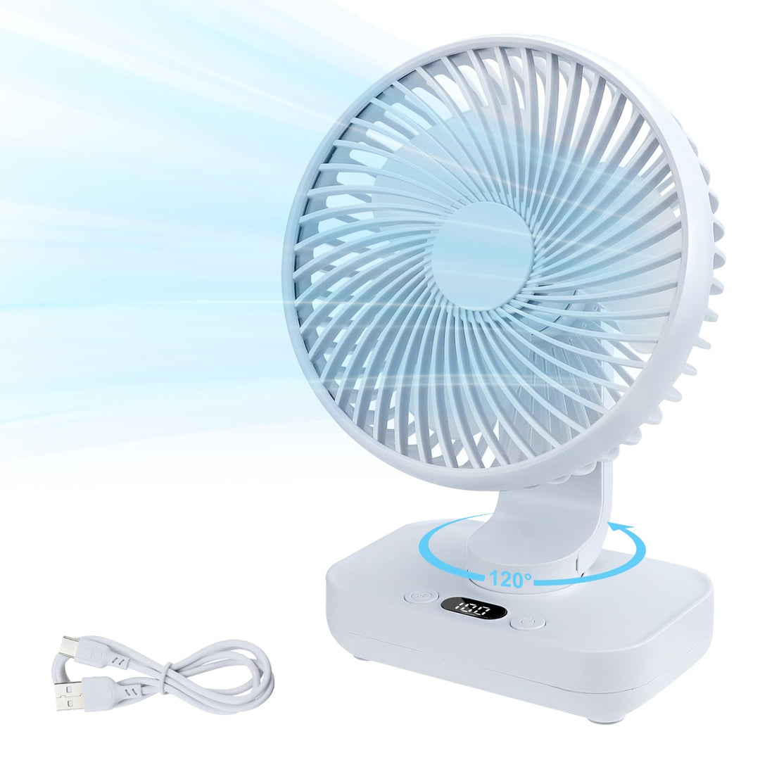 USB Tischventilator Oszillierend, Mini Ventilator Sehr Leise mit 4000mAh Batterie, Persönlicher Tisc