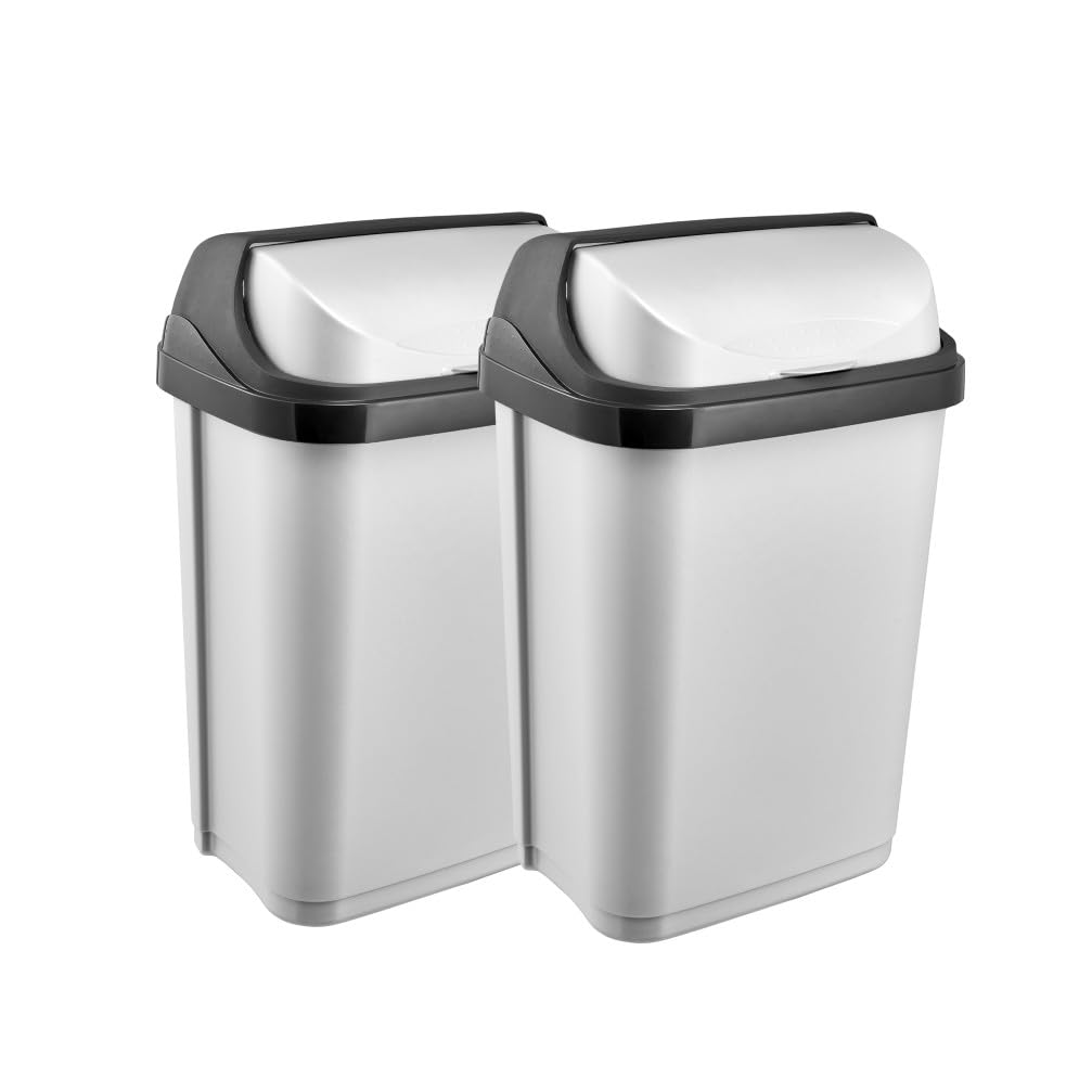 keeeper rasmus 2x Abfallbehälter mit Rolldeckel, 10 l, 25,5 x 19 x 39 cm, Light Silver Silber 2x 10