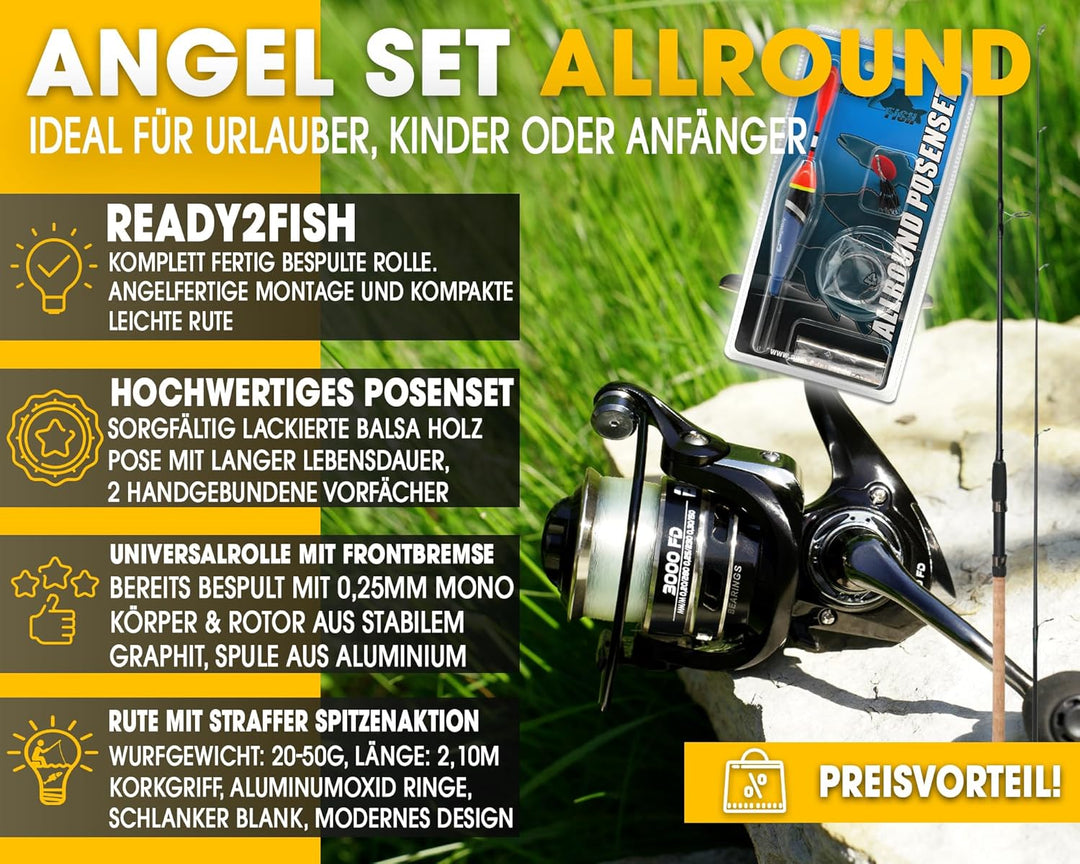 Angel-Berger Steck Angelset Rute Rolle mit Zubehör Angelset Allround