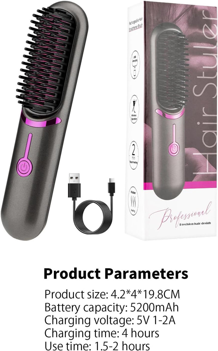 Glätteisenbürste, Kabelglätter für Damen und Herren, wiederaufladbar über USB, 5400 mAh, Ionen-Techn