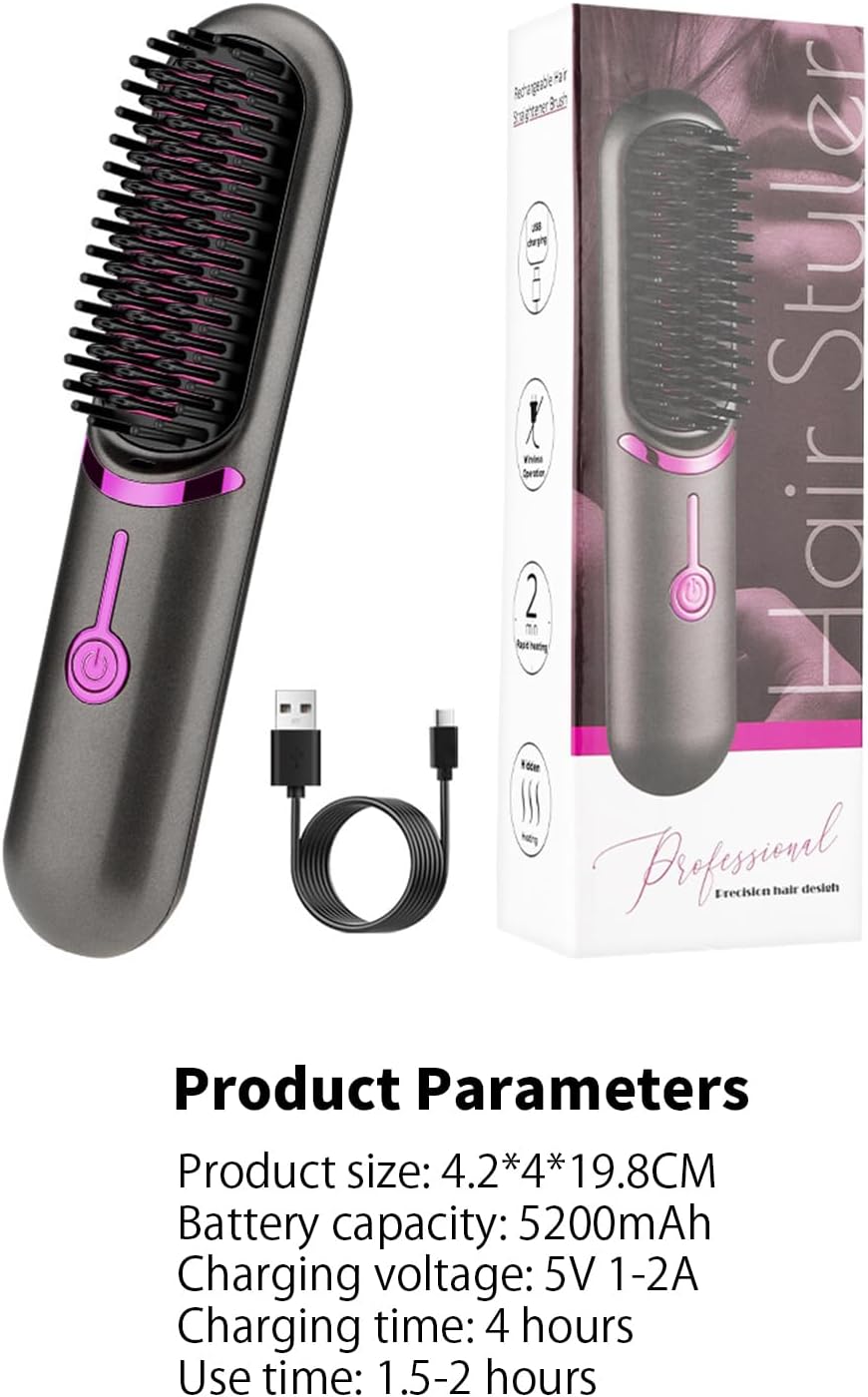 Glätteisenbürste, Kabelglätter für Damen und Herren, wiederaufladbar über USB, 5400 mAh, Ionen-Techn