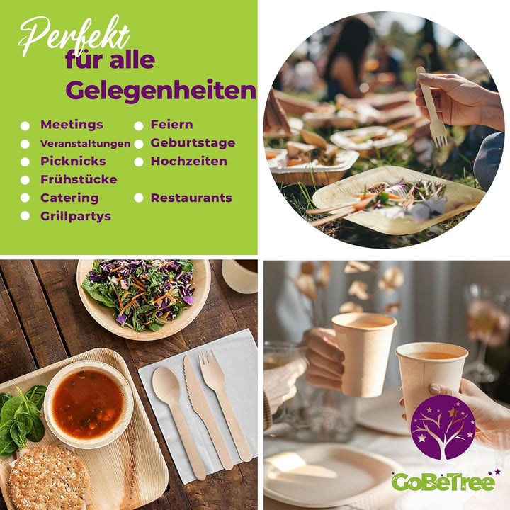 GoBeTree – Einweggeschirr aus Palmblättern – 180-Teilig Geschirrset für 25 Gäste, Bio abbaubare Tell