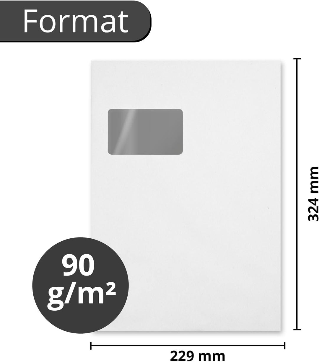 easydruck24de Umschläge mit Fenster DIN C4-250 Stück I Versandtaschen haftklebend mit Abdeckstreifen
