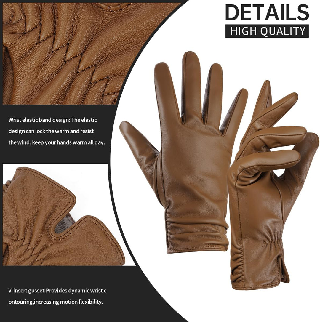 BISON DENIM Damen Winter Lederhandschuhe Warme Kaschmirhandschuhe Handschuhe Touchscreen-Funktion Ka