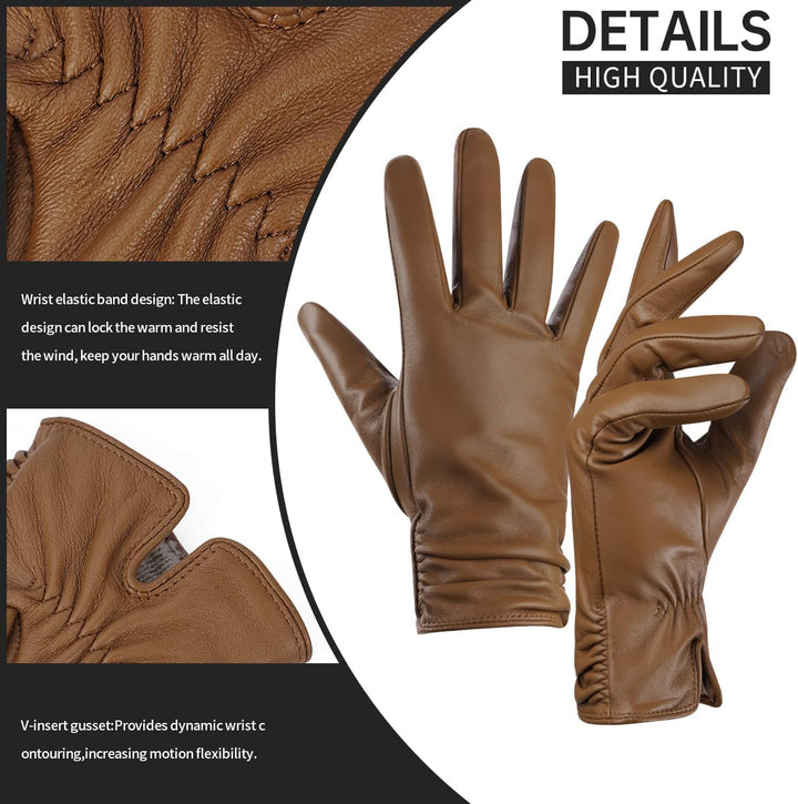 BISON DENIM Damen Winter Lederhandschuhe Warme Kaschmirhandschuhe Handschuhe Touchscreen-Funktion Ka