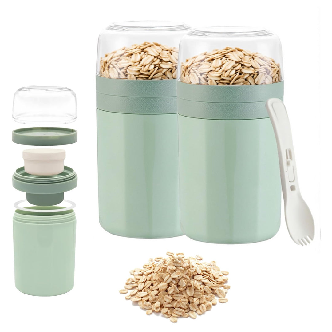 2 Stück Müslibecher To Go, Müslibecher To Go mit Löffel, Sossenbox und Reinigungsbürste 520ML+50ML+2