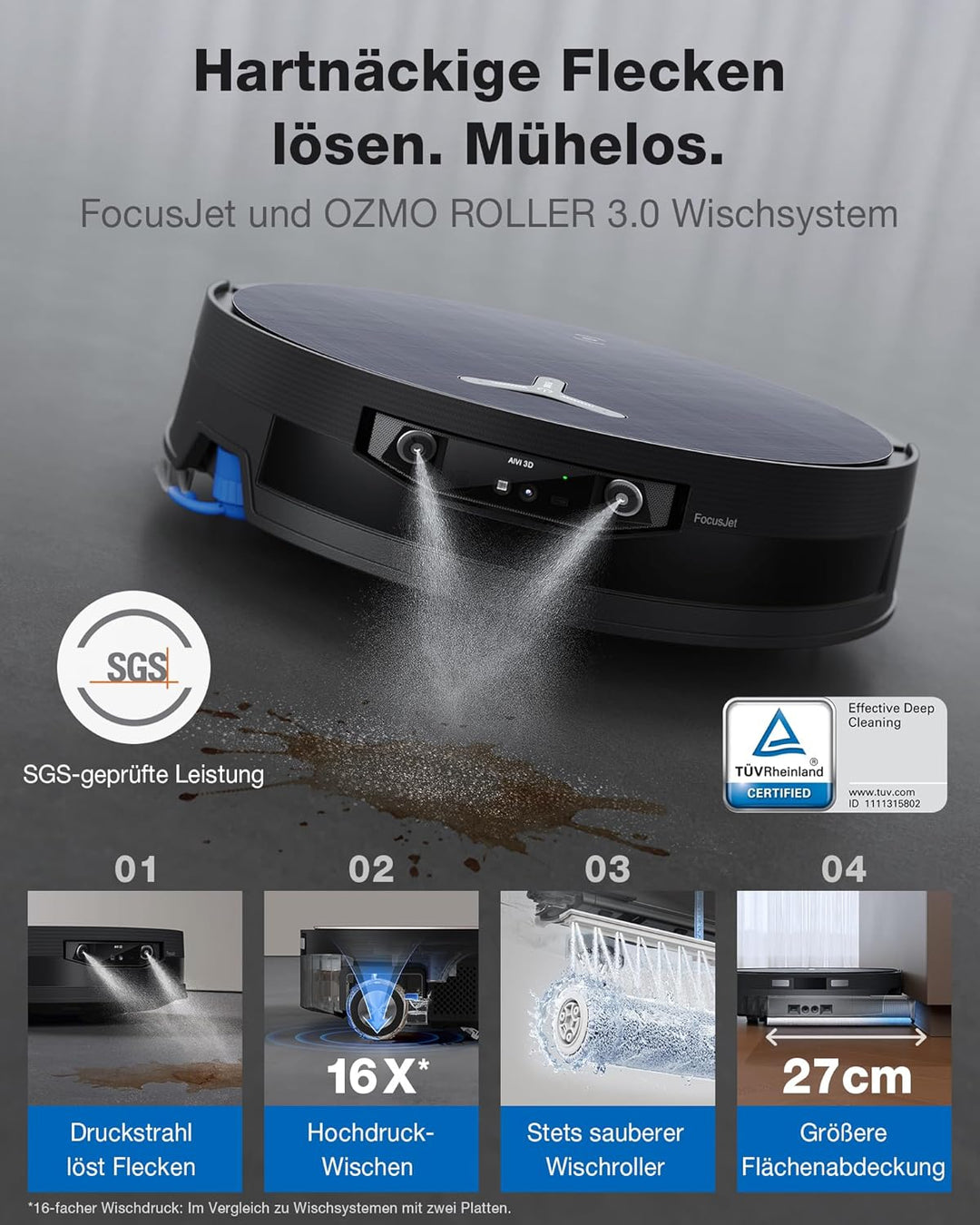 ECOVACS X12 OMNICYCLONE Saugroboter mit Wischfunktion, Blast & 22.000 Pa, FocusJet-System zur Flecke