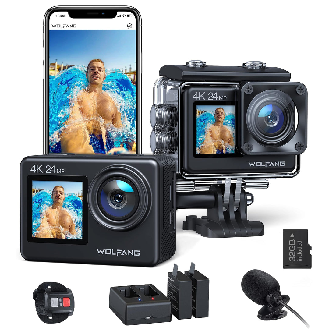 WOLFANG GA200 Action Cam 4K 24MP Unterwasserkamera WiFi 40M wasserdichte EIS Bildstabilisator Touchs