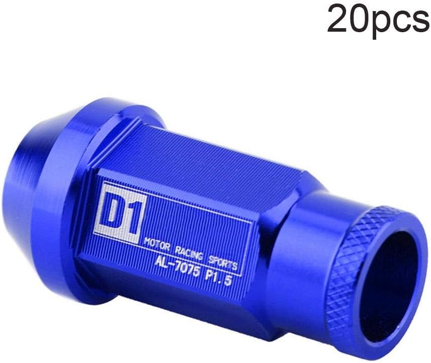 KIMISS Aluminium Autoreifenschraube, 20Pcs Radmuttern sichern Racing Radmutter M12X1.5(Blau)