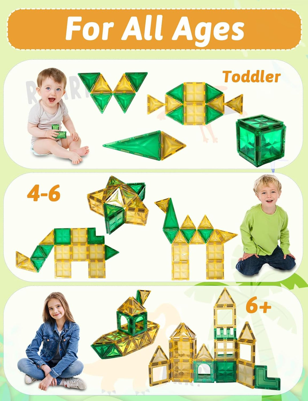 Magnetische Bausteine 71 Teile Magnetische Bausteine Set mit Malstiften - Dinosaurier Thema Grünes M