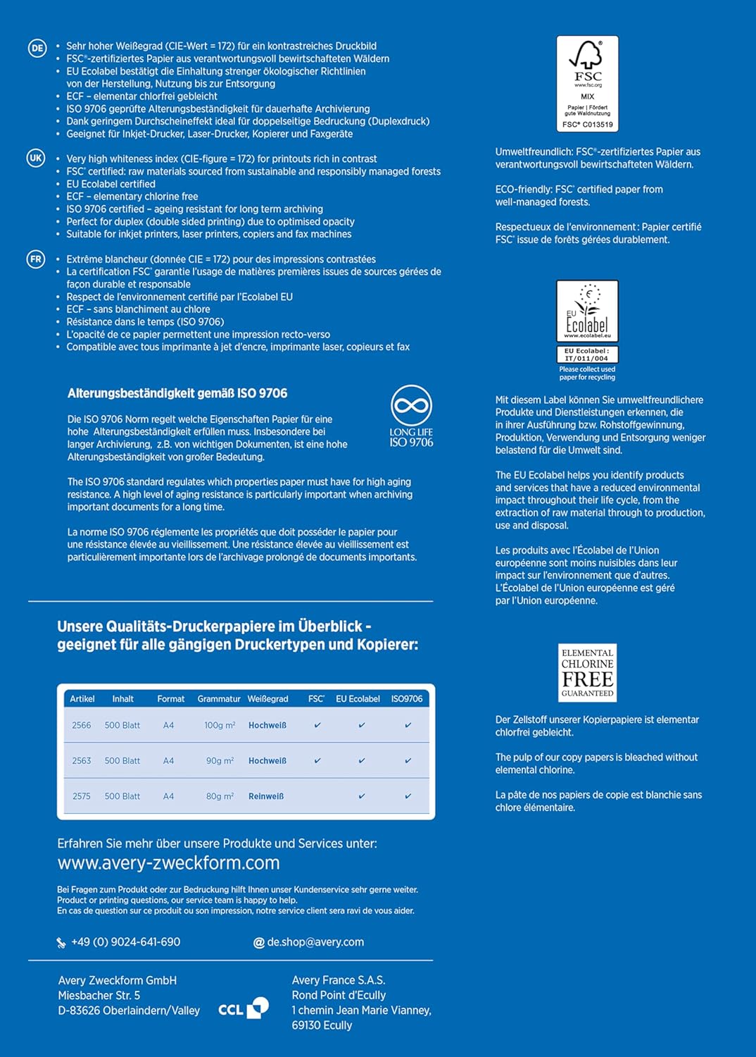 Avery Zweckform 2563 Drucker-/Kopierpapier (1.500 Blatt, 90 g/m², DIN A4 Papier, hochweiss, für alle