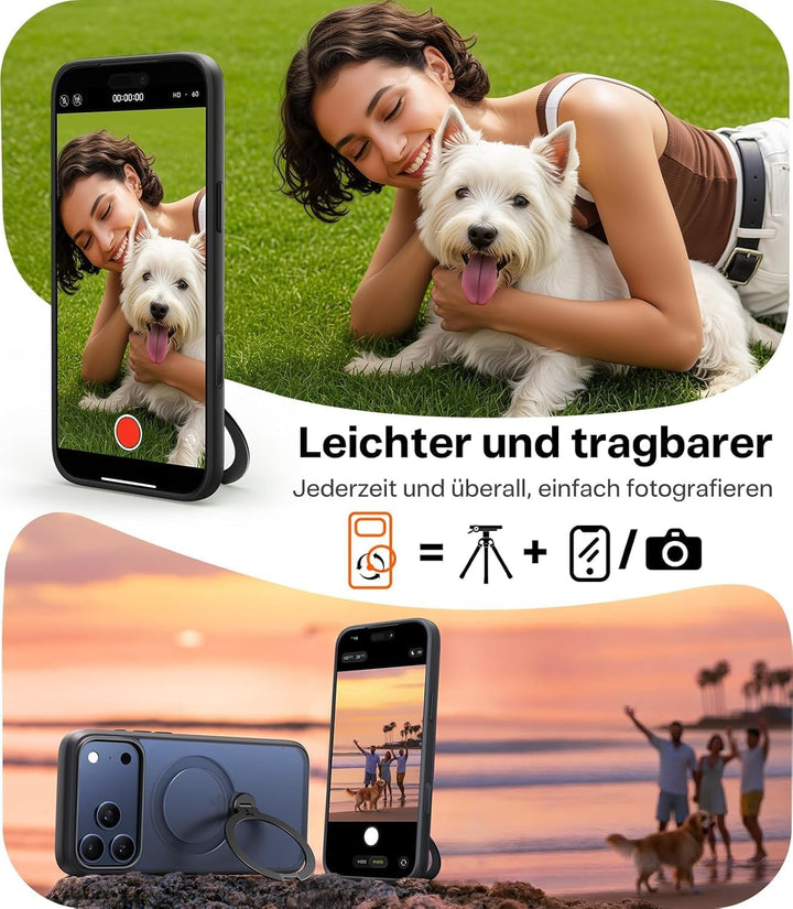 TORRAS Ostand Q3 Spin für iPhone 15 Hülle (360° Magnetischer Unsichtbarer Ständer) Zertifizierte Mil