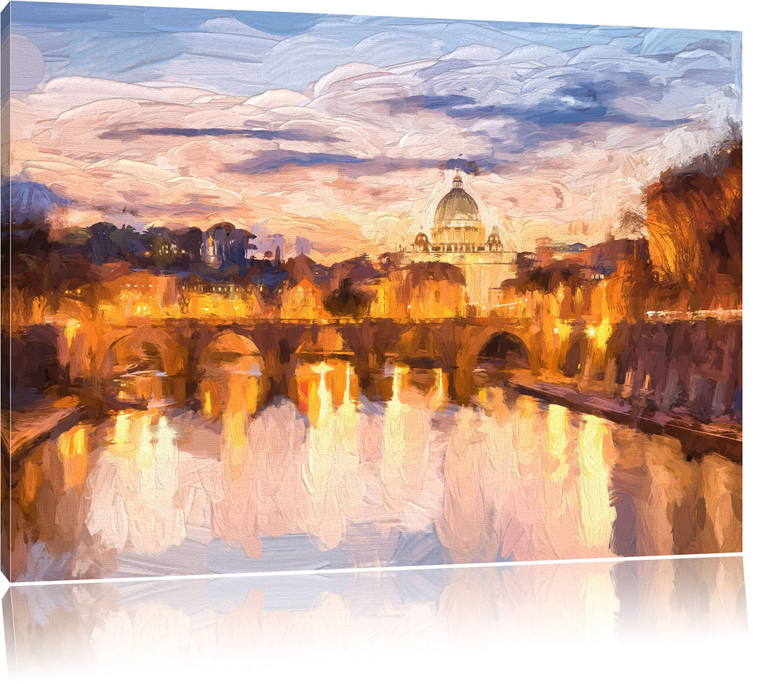 Nachtansicht der Basilika St. Peter in Rom Kunst Pinsel Effekt, Format: 120x80 auf Leinwand, riesige