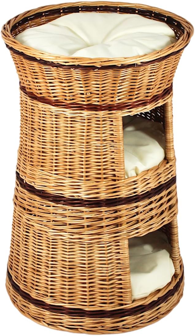 Katzenkorb zum Schlafen – Katzenhütte Indoor – Grösse: 50 cm rund – Katzenhöhle aus Weide – Dreistuf