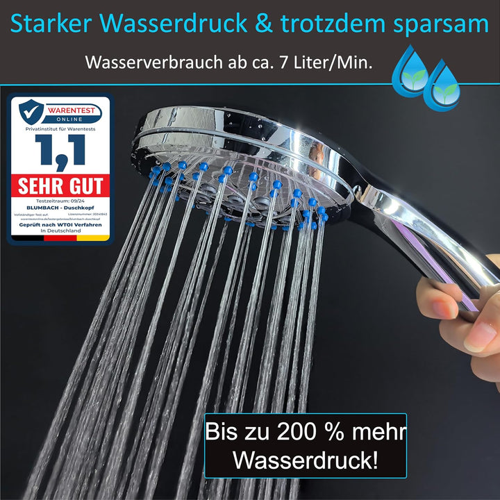 Duschkopf Energy Rain mit 9 Strahlarten, Hochdruck Duschkopf wassersparend, Duschbrause, Handbrause
