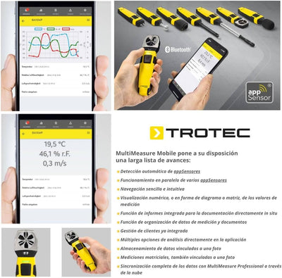 TROTEC Windmesser BA16WP – Windmessgerät, Anemometer – Messbereich 0,6 bis 30 m/s, MultiMeasure Mobi